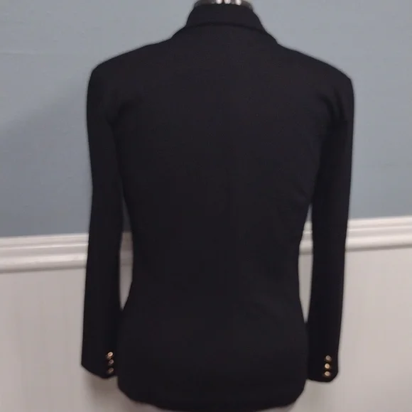 Attitude Unknown Chic Black Double-Breasted Blazer with Gold Accents - Picture 7 of 16